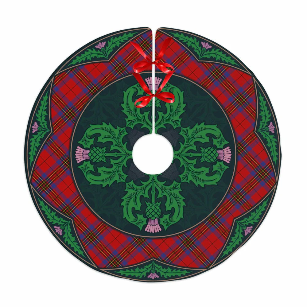 Scottish Leslie Modern Tartan Christmas Tree Skirt Old Scottish Thistle Flower