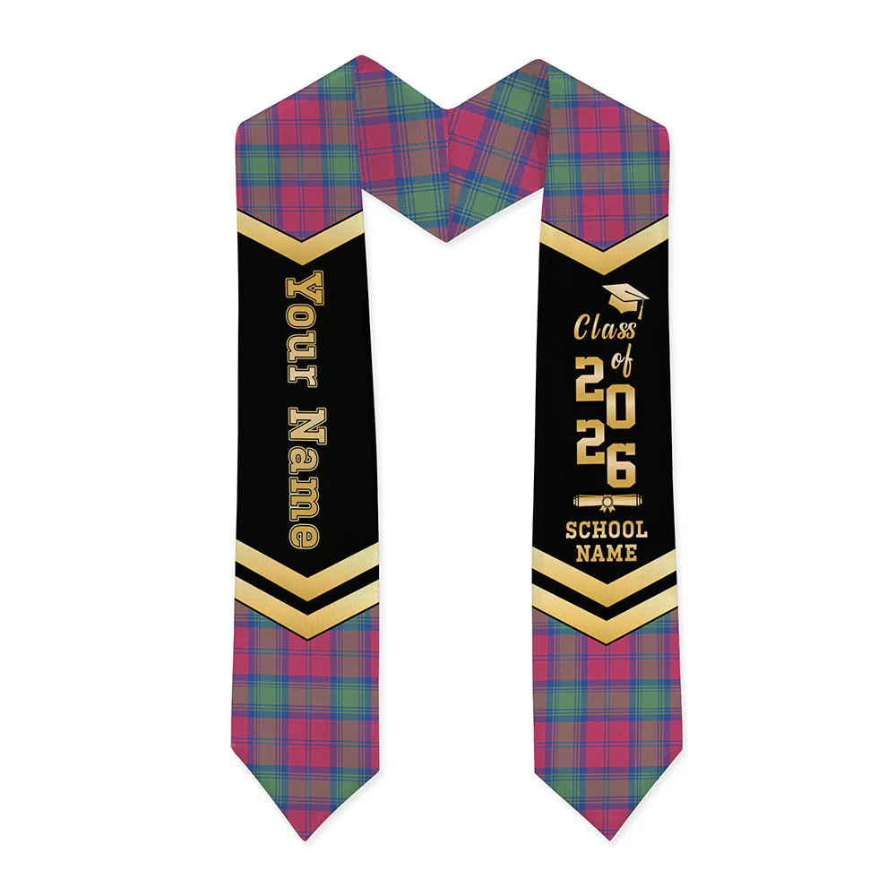 Scottish Lindsay Ancient Clan Badge Tartan Graduation Stole Black Gold Honor - Image 3
