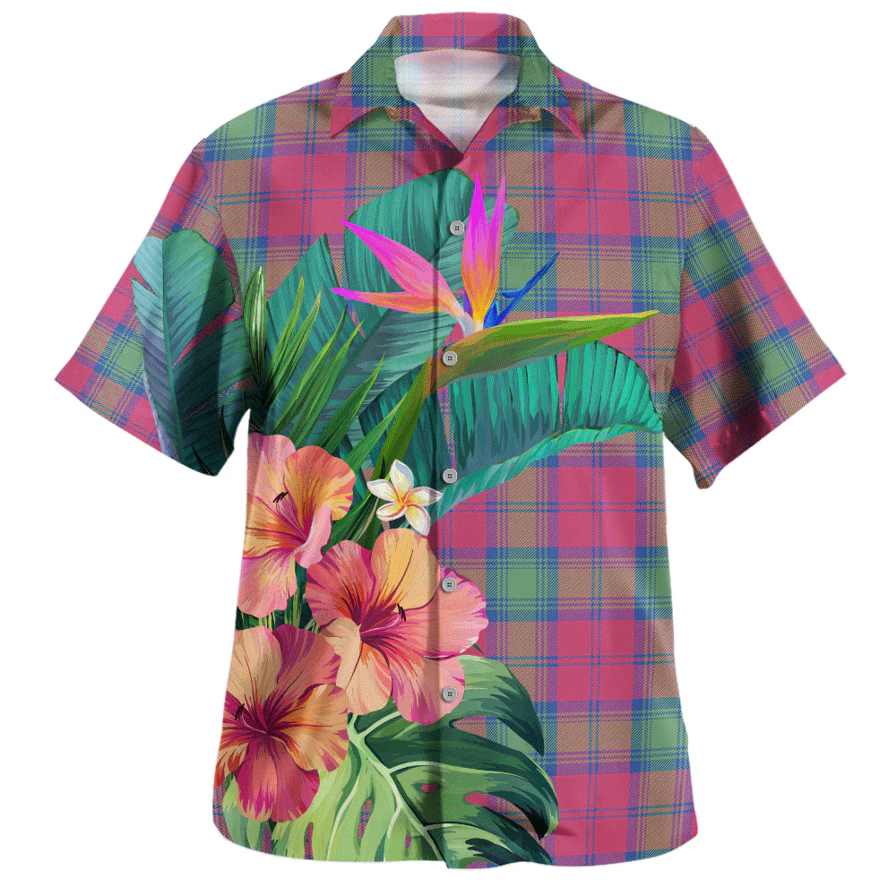 Scottish Lindsay Ancient Clan Badge Tartan Hawaiian Shirt Bouquet Tropical Style - Image 2
