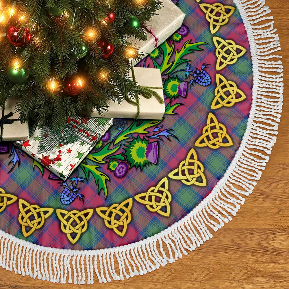 Scottish Lindsay Ancient Tartan Thistle Celtic Knot Christmas Tree Skirt - Image 5