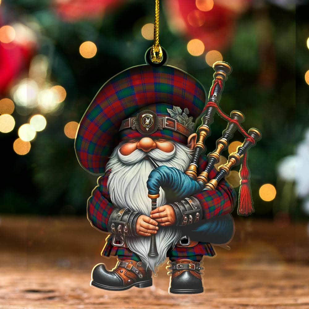 Scottish Lindsay Clan Badge Tartan Bagpiper Gnome Ornament