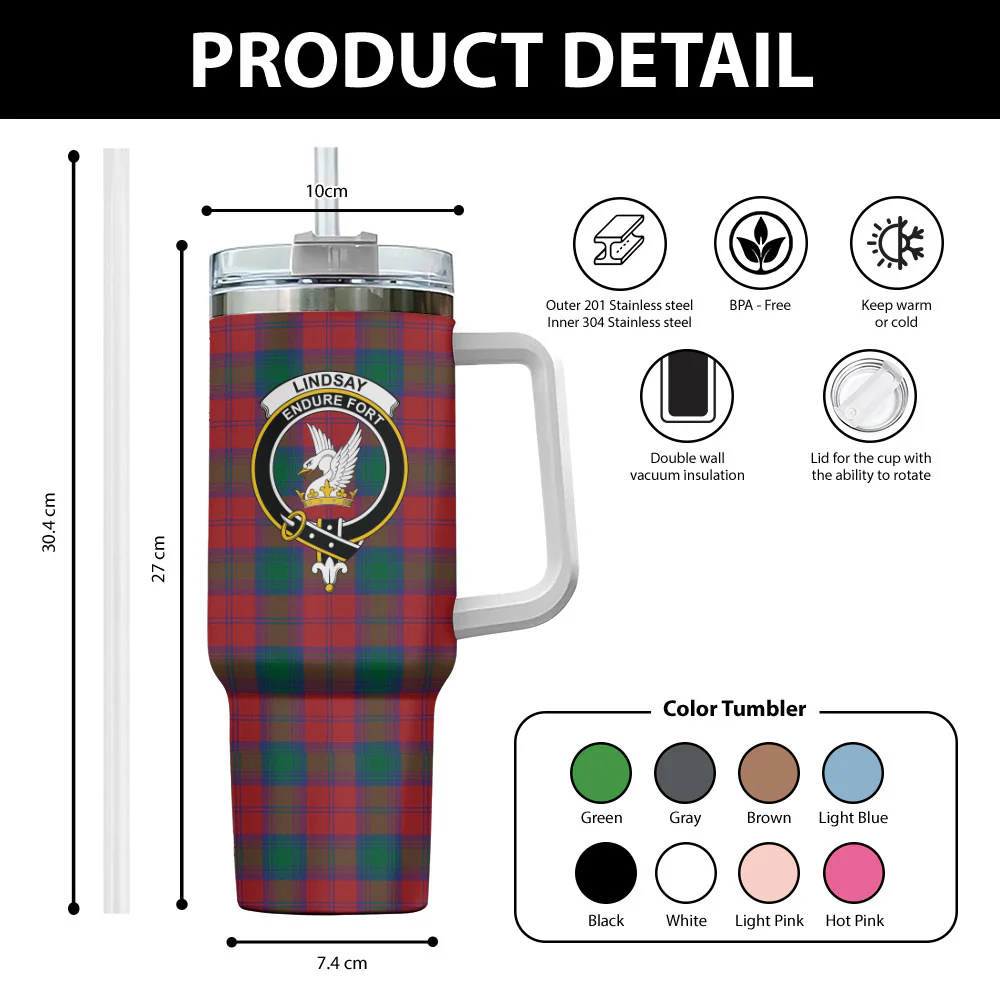 Scottish Lindsay Modern Clan Badge Tartan 40oz Tumbler - Image 2