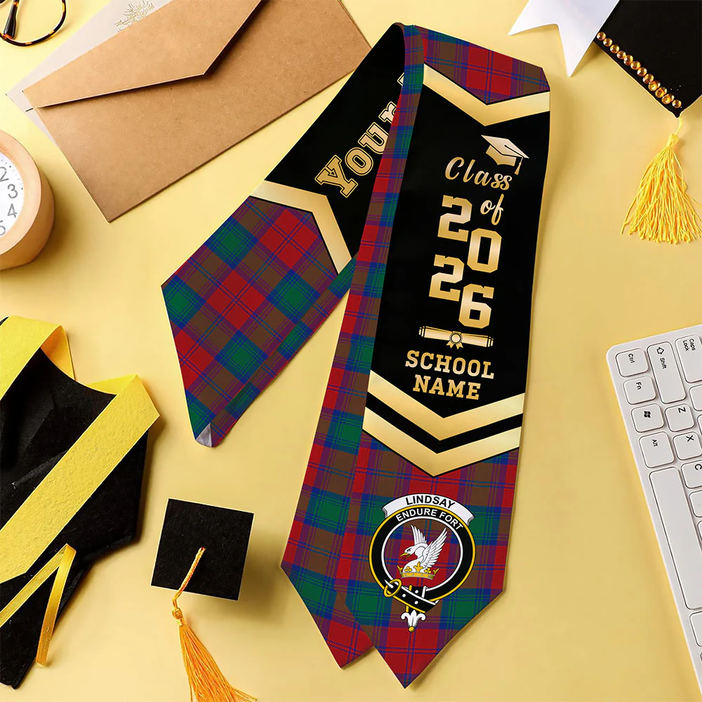 Scottish Lindsay Modern Clan Badge Tartan Graduation Stole Black Gold Honor - Image 4