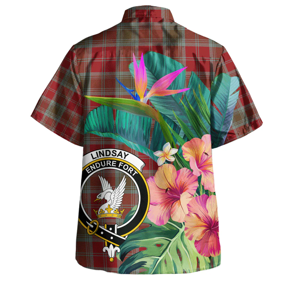 Scottish Lindsay Weathered Clan Badge Tartan Hawaiian Shirt Bouquet Tropical Style - Image 3