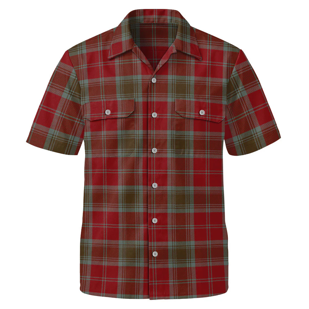 Scottish Lindsay Weathered Clan Badge Tartan Short Sleeve Work Shirt