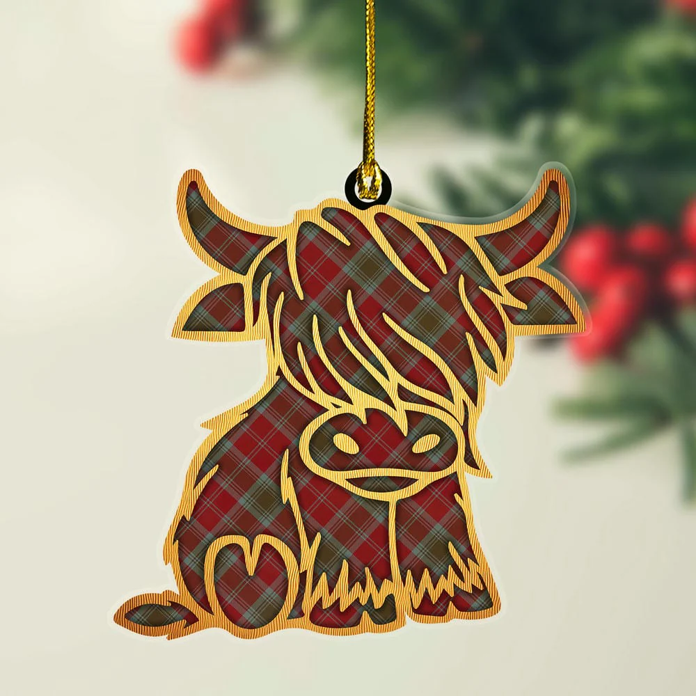 Scottish Lindsay Weathered Tartan Highland Cow Ornament