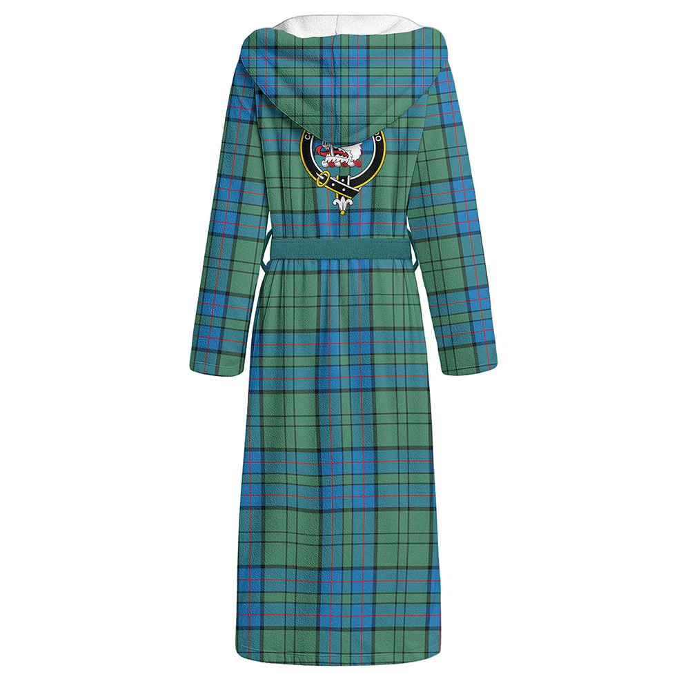 Scottish Lockhart Clan Badge Tartan Flannel Hooded Bathrobe - Image 3