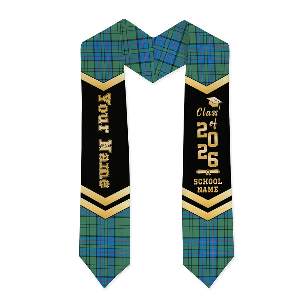 Scottish Lockhart Clan Badge Tartan Graduation Stole Black Gold Honor - Image 3