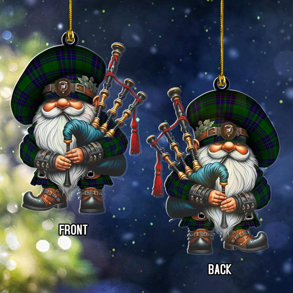Scottish Lockhart Clan Badge Tartan Bagpiper Gnome Ornament - Image 2