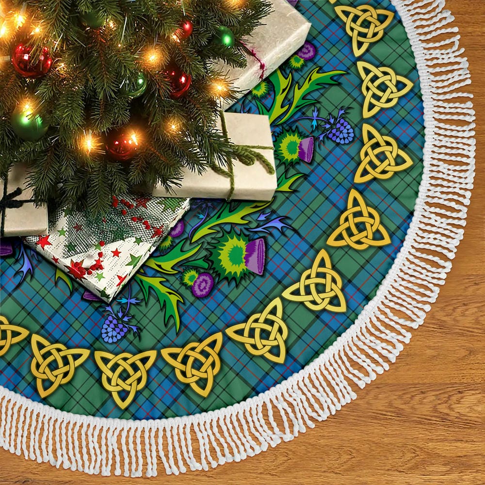 Scottish Lockhart Tartan Thistle Celtic Knot Christmas Tree Skirt - Image 4