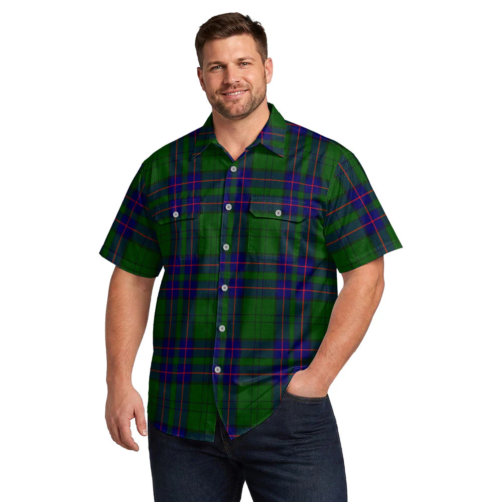 Scottish Lockhart Modern Clan Badge Tartan Short Sleeve Work Shirt - Image 4