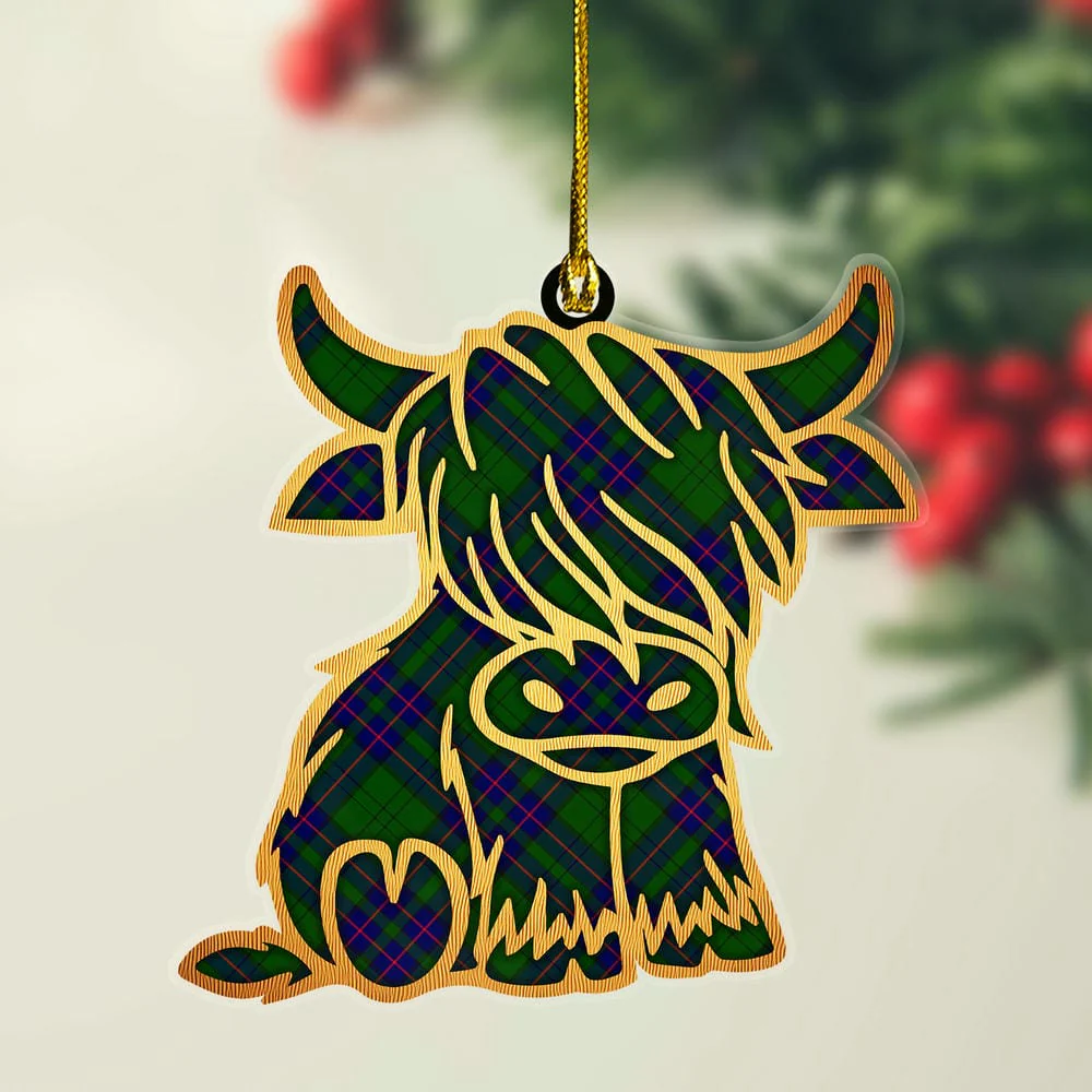Scottish Lockhart Modern Tartan Highland Cow Ornament