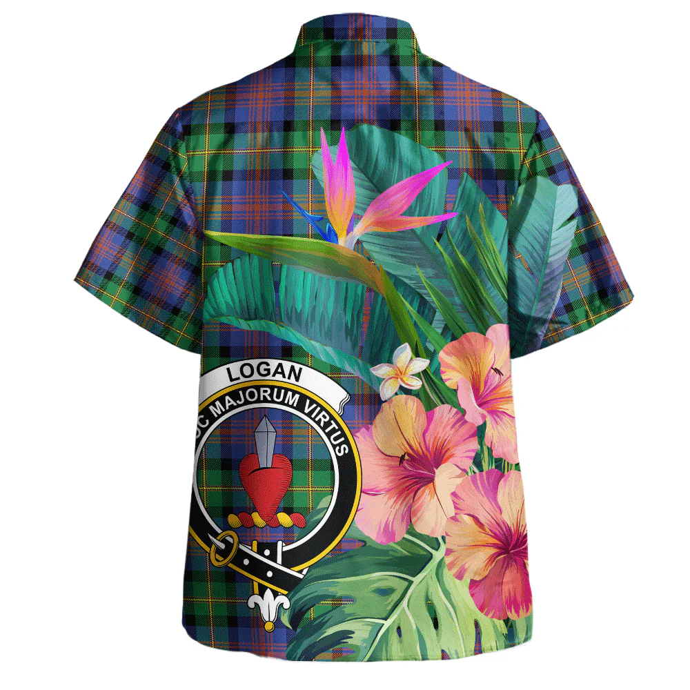 Scottish Logan Ancient Clan Badge Tartan Hawaiian Shirt Bouquet Tropical Style - Image 3