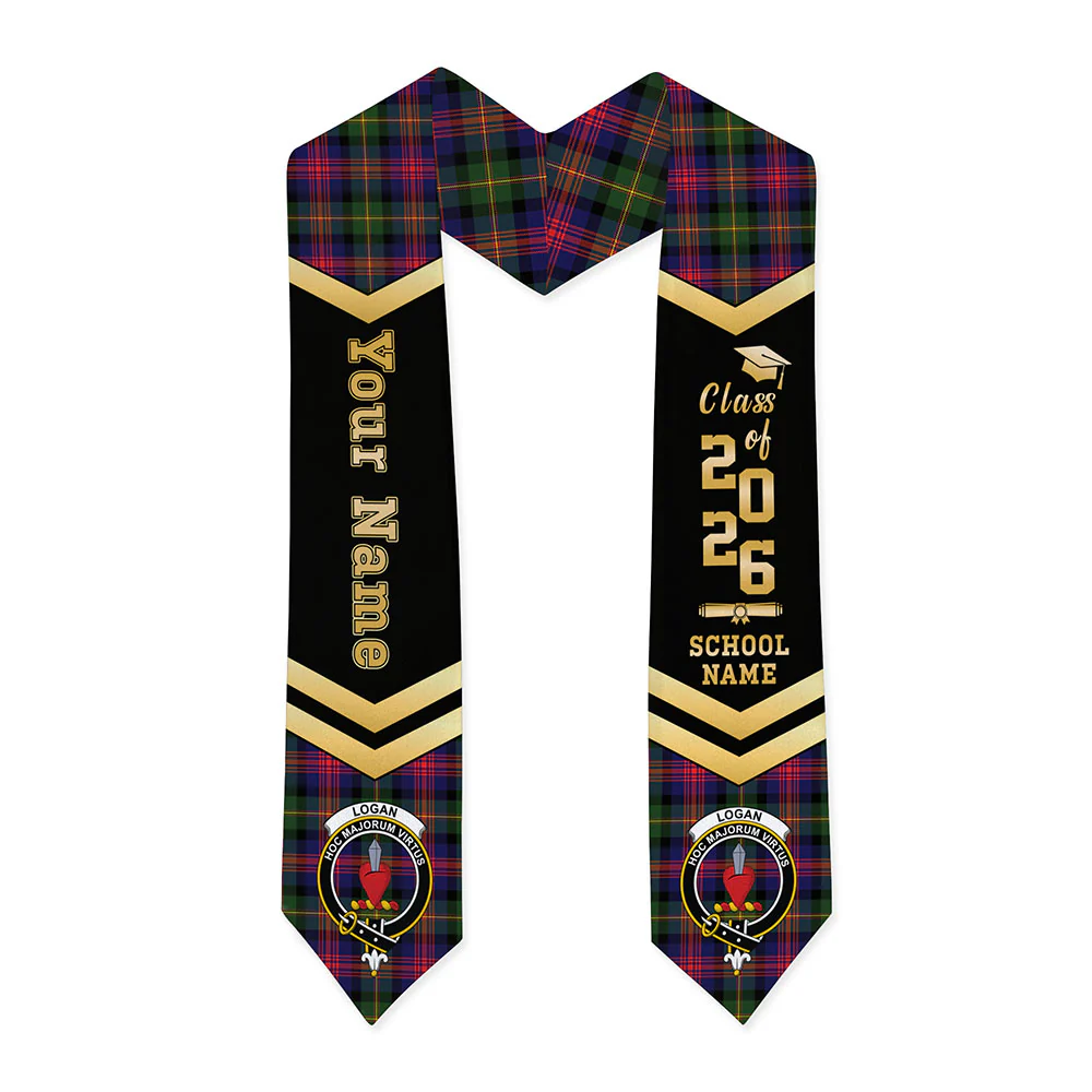 Scottish Logan Modern Clan Badge Tartan Graduation Stole Black Gold Honor