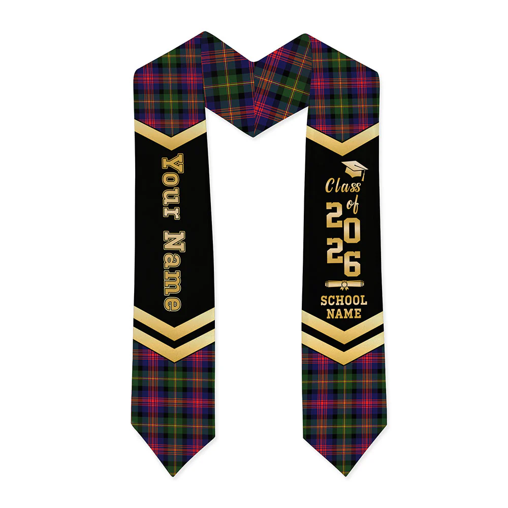 Scottish Logan Modern Clan Badge Tartan Graduation Stole Black Gold Honor - Image 3