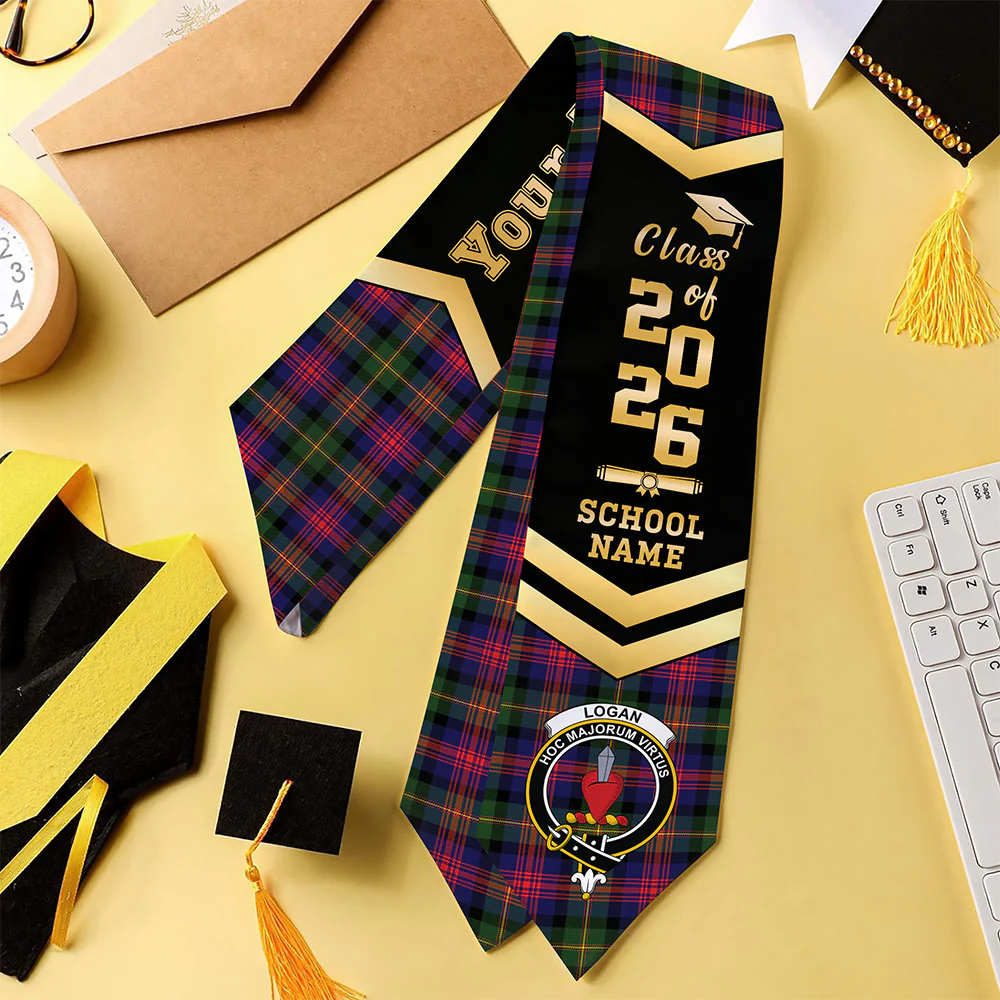 Scottish Logan Modern Clan Badge Tartan Graduation Stole Black Gold Honor - Image 4