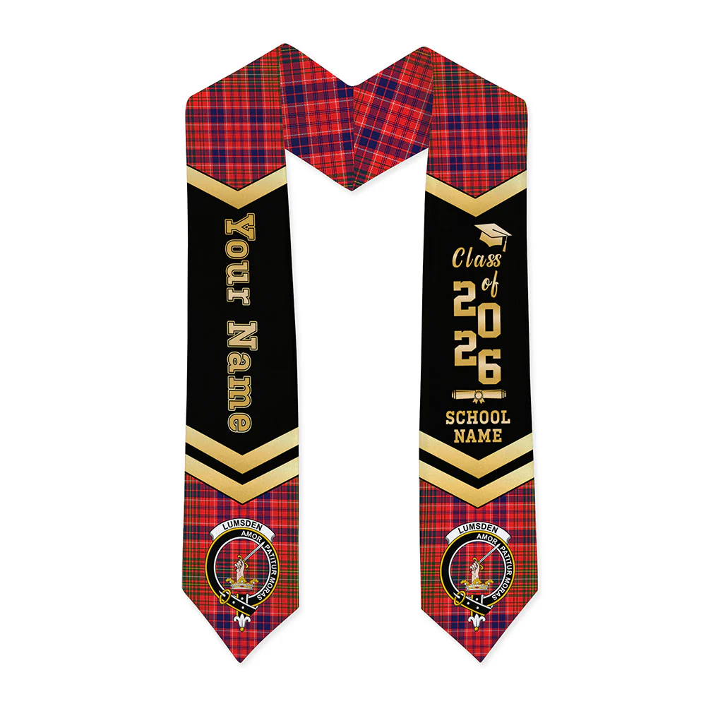 Scottish Lumsden Modern Clan Badge Tartan Graduation Stole Black Gold Honor