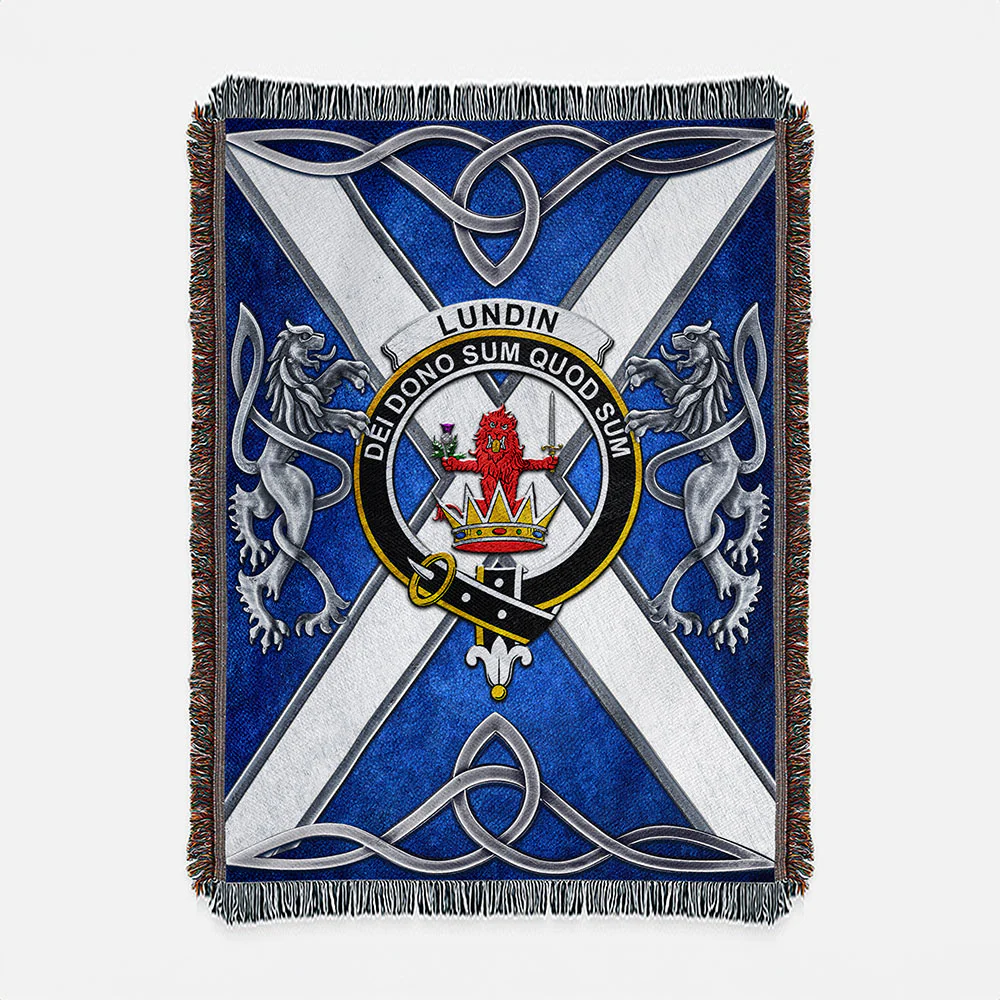 Scottish Lundin Clan Badge Woven Blanket Silver Rampant Lion Emblem