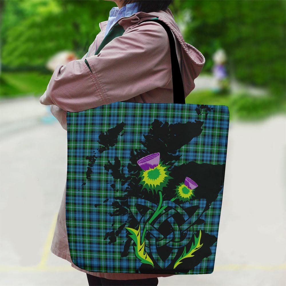 Scottish Lyon Tartan Canvas Bag With Shoulder Strap With Thistle - Image 2
