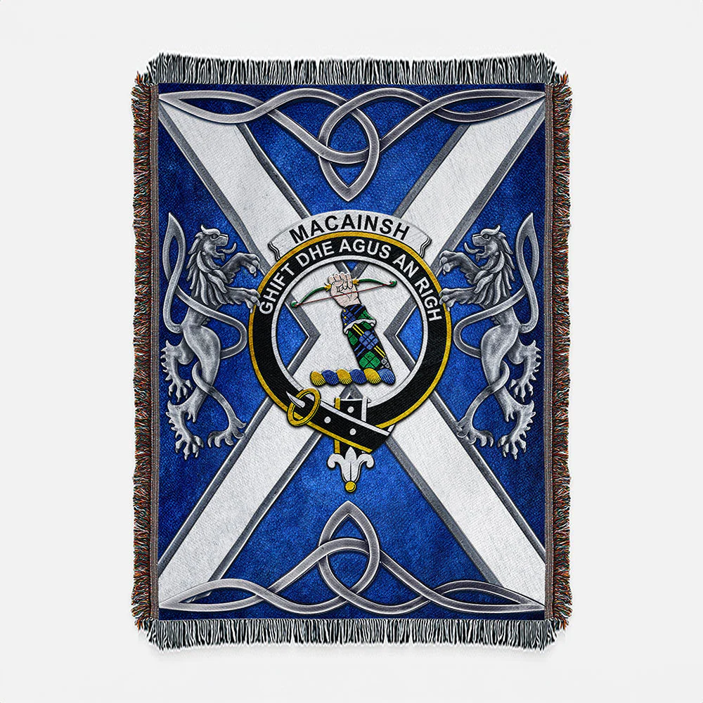Scottish MacAinsh Clan Badge Woven Blanket Silver Rampant Lion Emblem