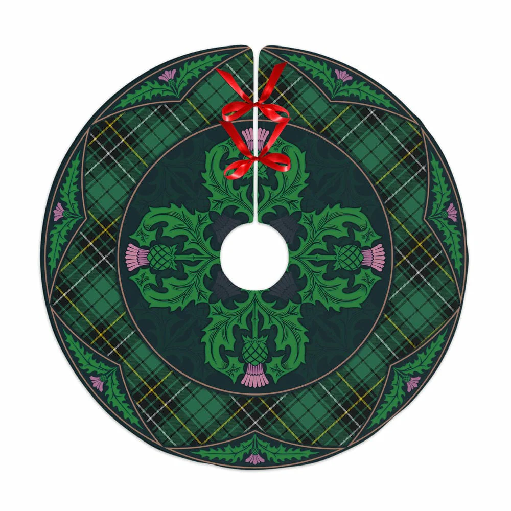 Scottish MacAlpine Ancient Tartan Christmas Tree Skirt Old Scottish Thistle Flower