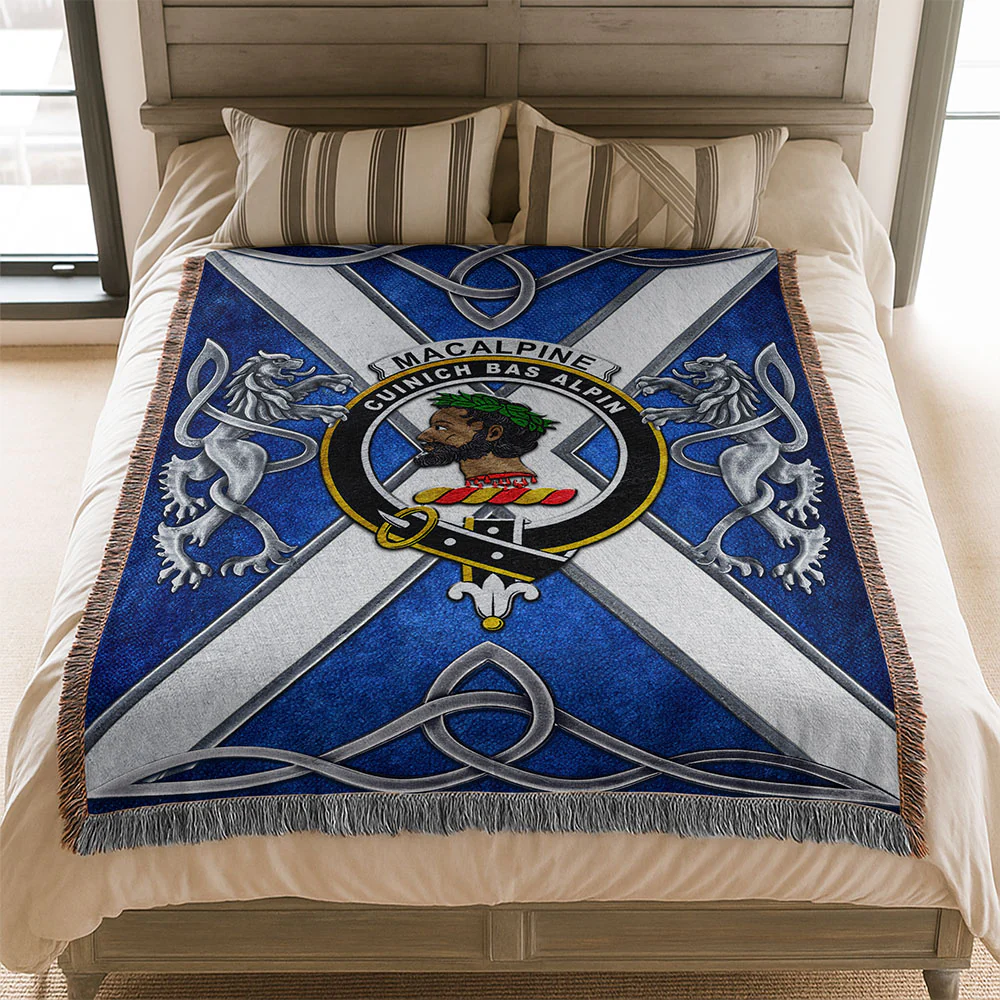 Scottish MacAlpine Clan Badge Woven Blanket Silver Rampant Lion Emblem - Image 2