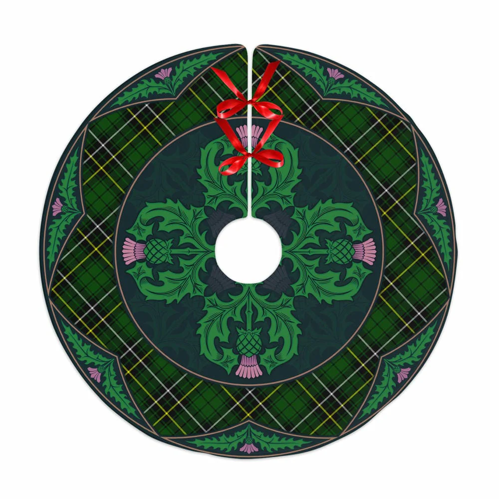 Scottish MacAlpine Modern Tartan Christmas Tree Skirt Old Scottish Thistle Flower
