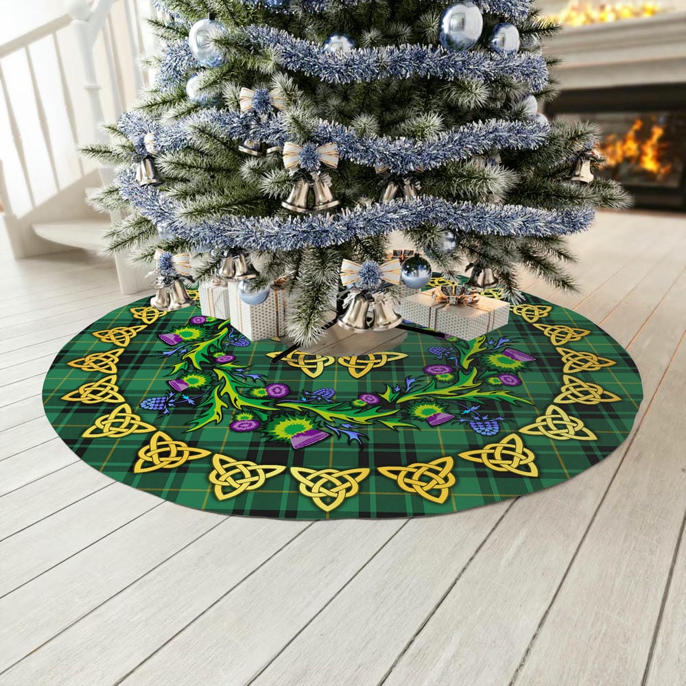 Scottish MacArthur Ancient Tartan Thistle Celtic Knot Christmas Tree Skirt - Image 3