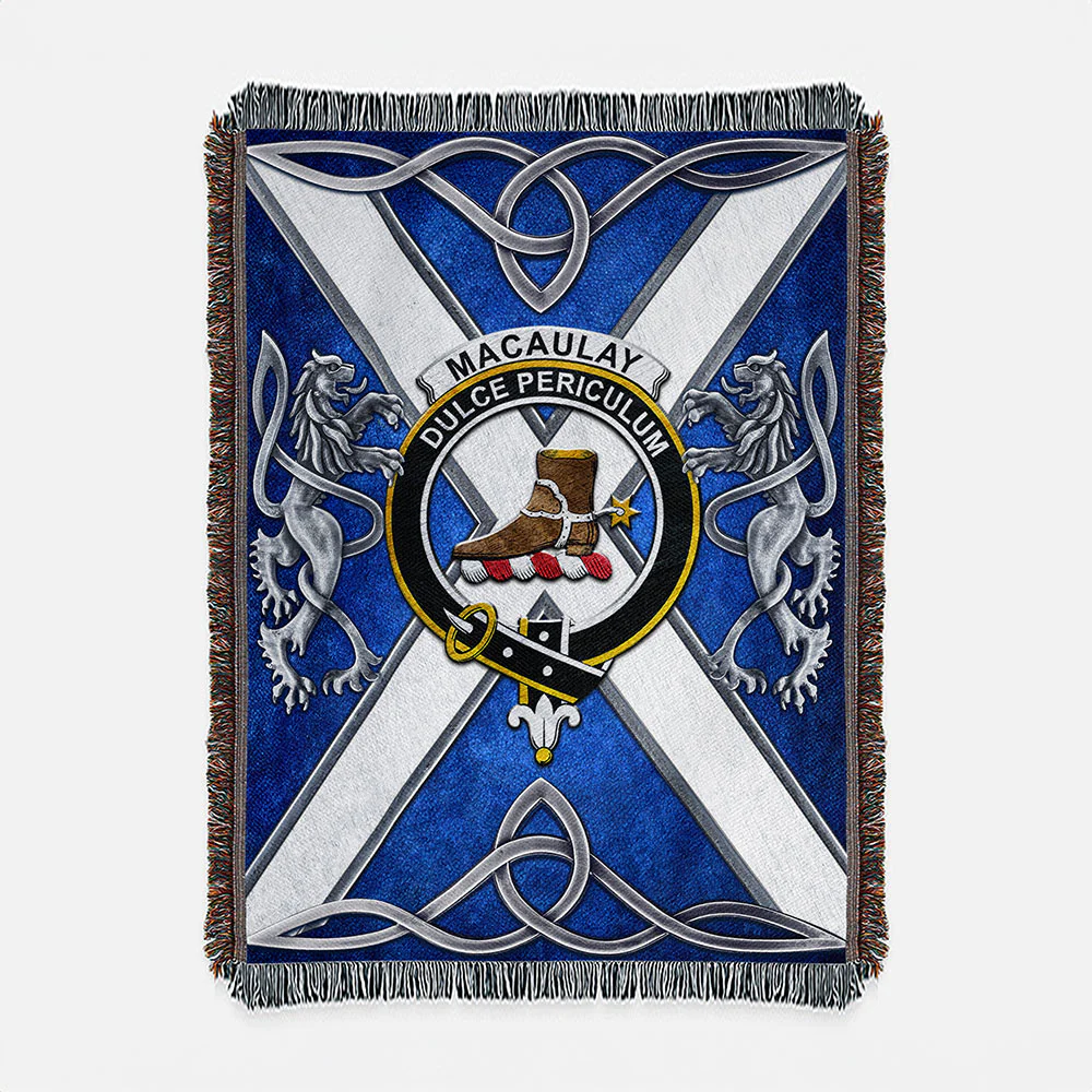 Scottish MacAulay Clan Badge Woven Blanket Silver Rampant Lion Emblem
