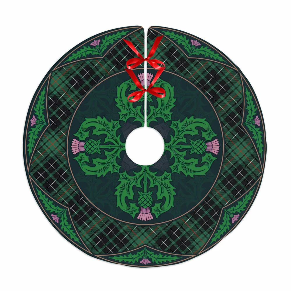Scottish MacAulay Hunting Ancient Tartan Christmas Tree Skirt Old Scottish Thistle Flower