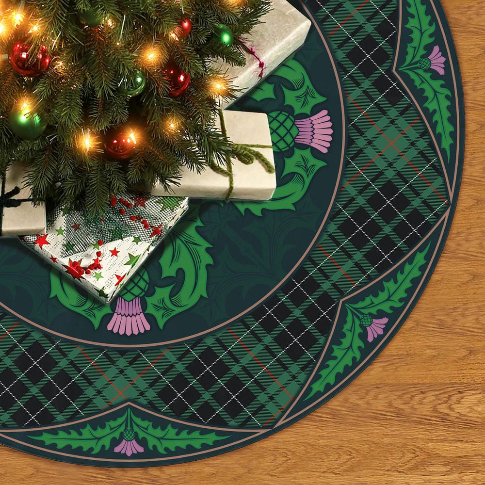 Scottish MacAulay Hunting Ancient Tartan Christmas Tree Skirt Old Scottish Thistle Flower - Image 2