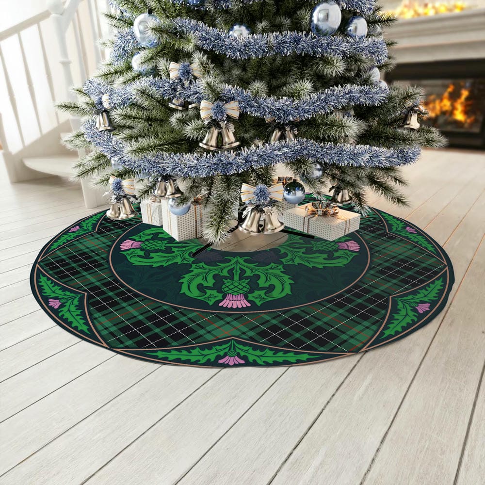 Scottish MacAulay Hunting Ancient Tartan Christmas Tree Skirt Old Scottish Thistle Flower - Image 3