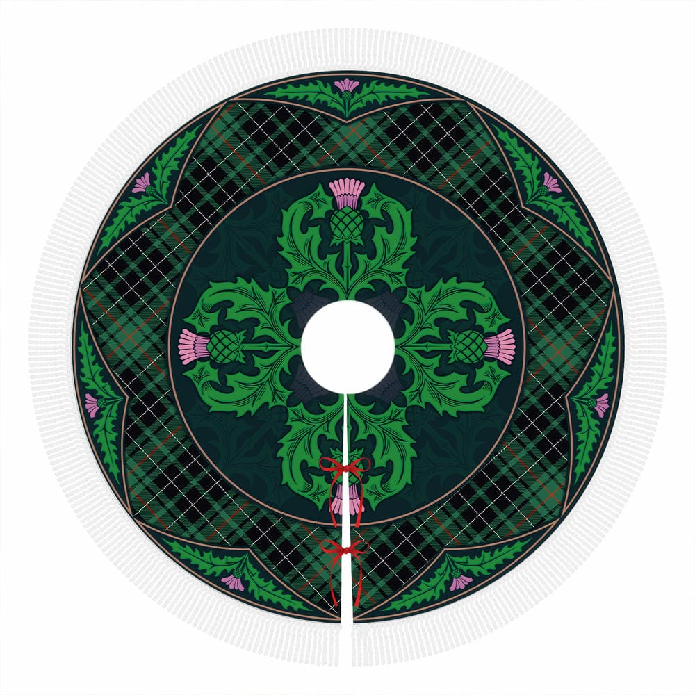 Scottish MacAulay Hunting Ancient Tartan Christmas Tree Skirt Old Scottish Thistle Flower - Image 4