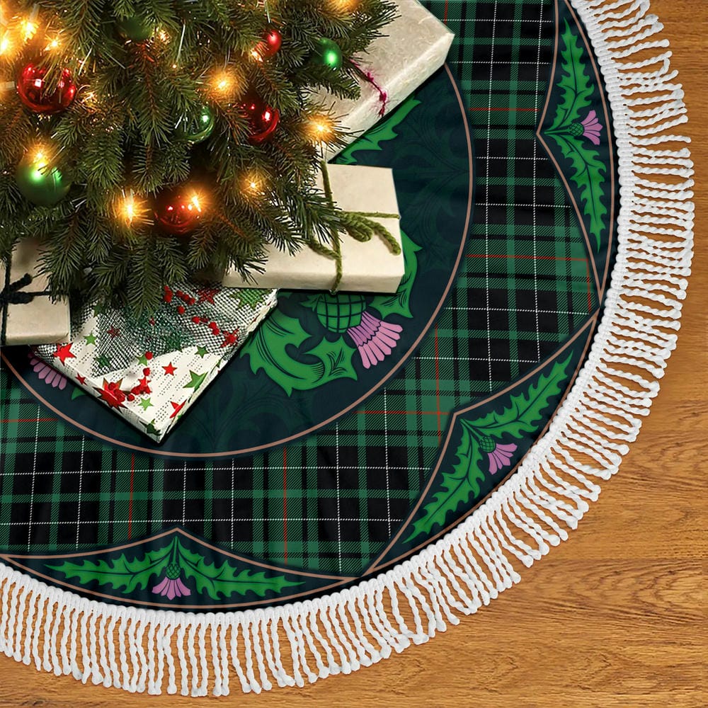 Scottish MacAulay Hunting Ancient Tartan Christmas Tree Skirt Old Scottish Thistle Flower - Image 5