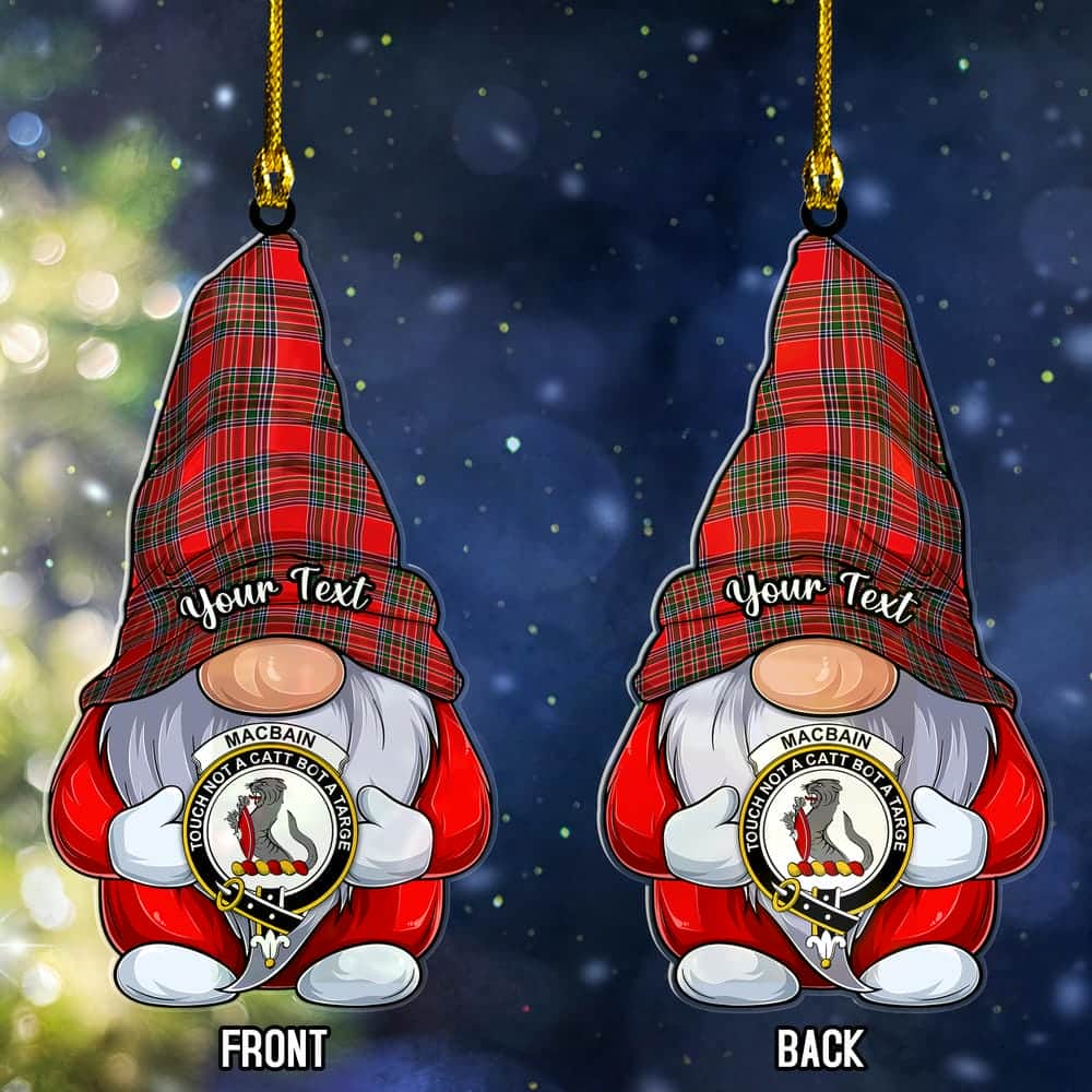 Scottish MacBain Clan Badge Tartan Christmas Gnome Ornament Custom Personalized