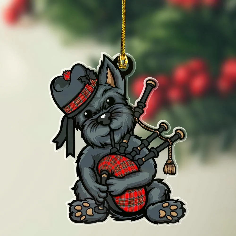 Scottish MacBean Modern Tartan Ornament Scottish Terrier Plays The Bagpipes