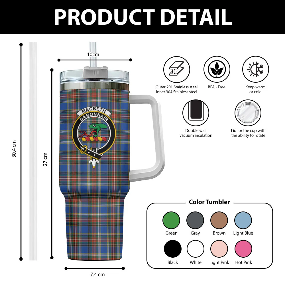 Scottish MacBeth Ancient Clan Badge Tartan 40oz Tumbler - Image 2