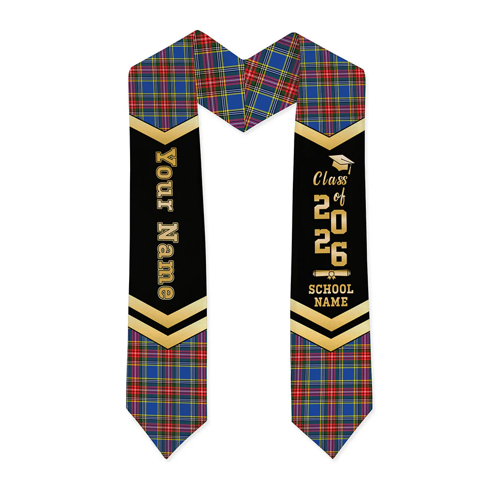 Scottish MacBeth Modern Clan Badge Tartan Graduation Stole Black Gold Honor - Image 3