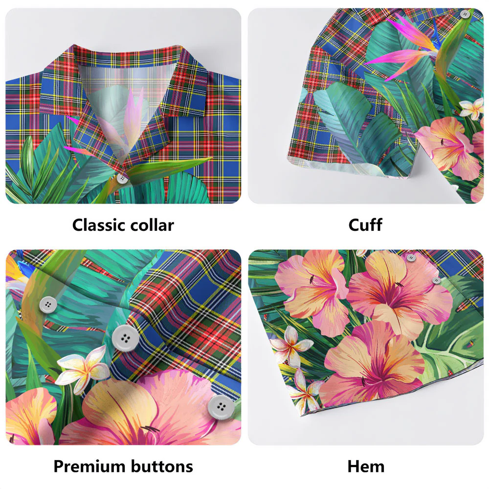 Scottish MacBeth Modern Clan Badge Tartan Hawaiian Shirt Bouquet Tropical Style - Image 5