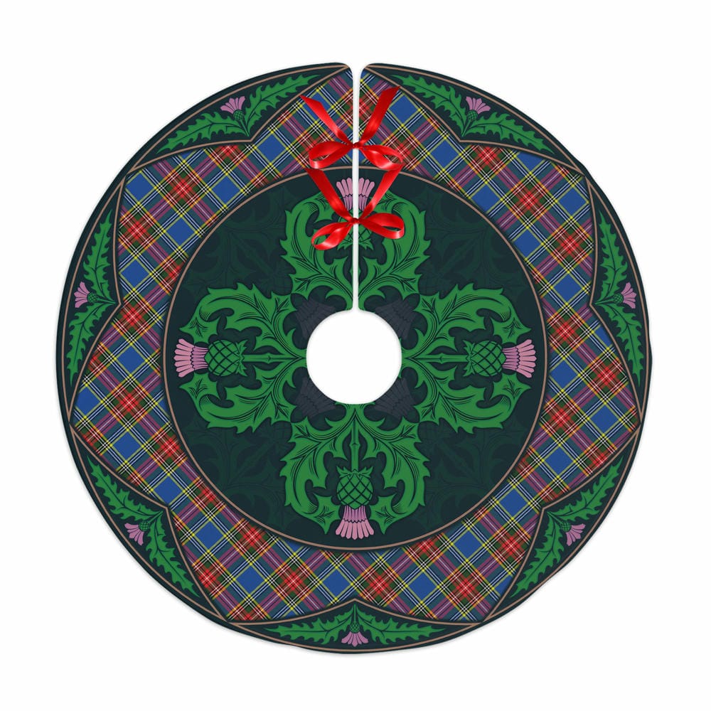 Scottish MacBeth Modern Tartan Christmas Tree Skirt Old Scottish Thistle Flower