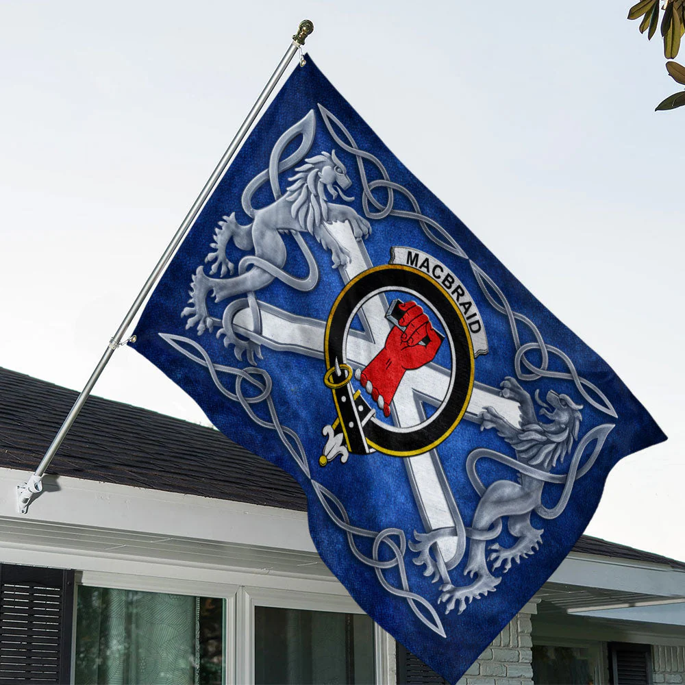 Scottish MacBraid Clan Badge Flag Parade Silver Rampant Lion Emblem