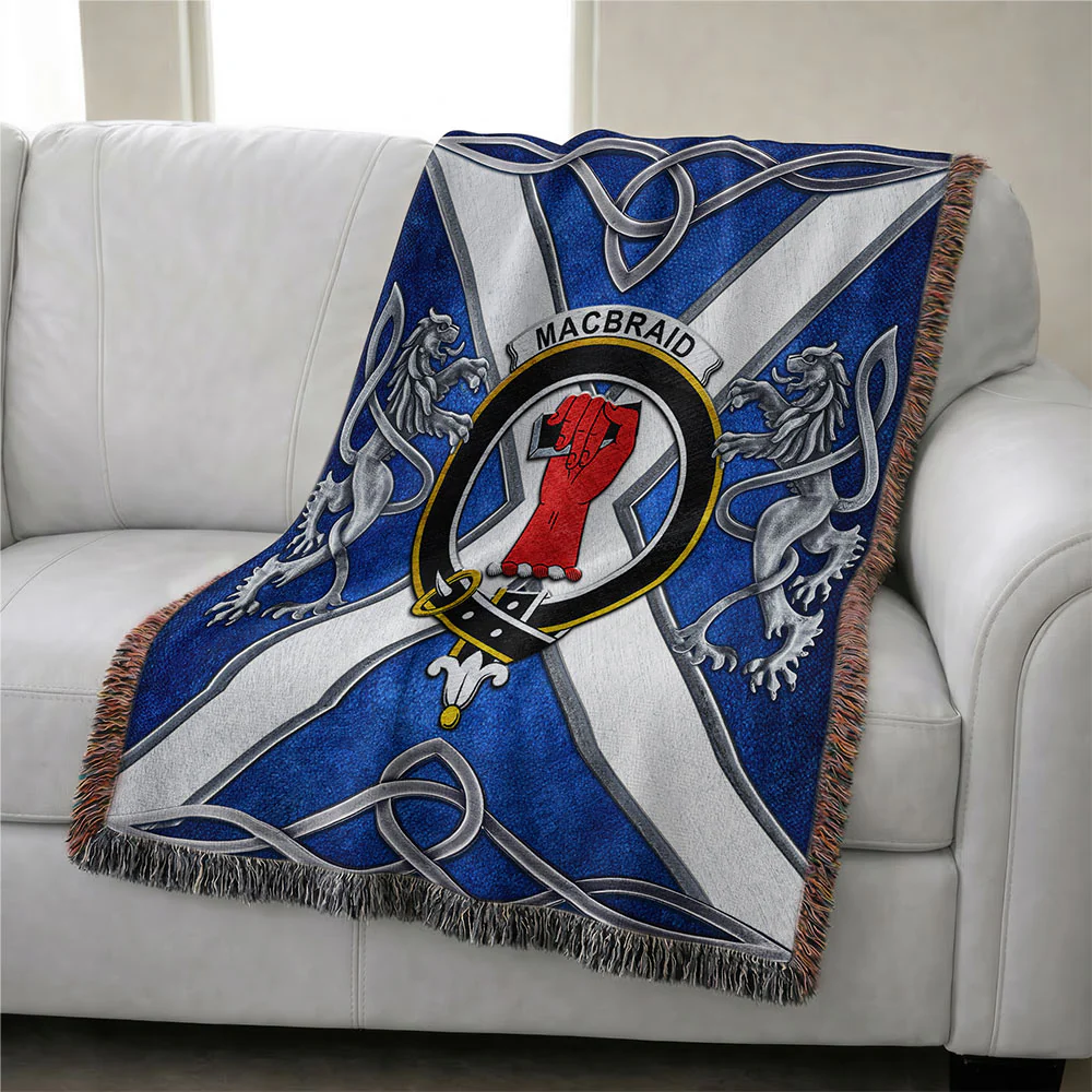 Scottish MacBraid Clan Badge Woven Blanket Silver Rampant Lion Emblem - Image 3
