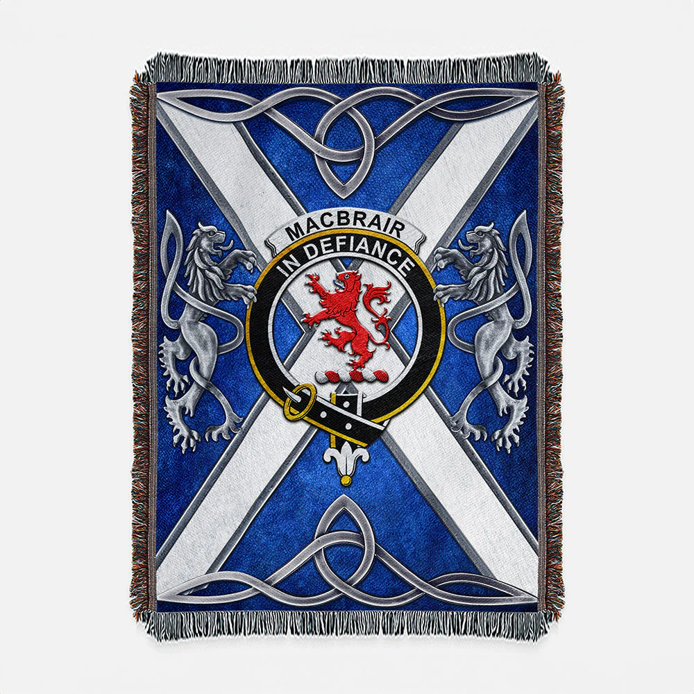 Scottish MacBrair Clan Badge Woven Blanket Silver Rampant Lion Emblem