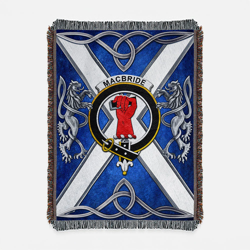 Scottish MacBride Clan Badge Woven Blanket Silver Rampant Lion Emblem
