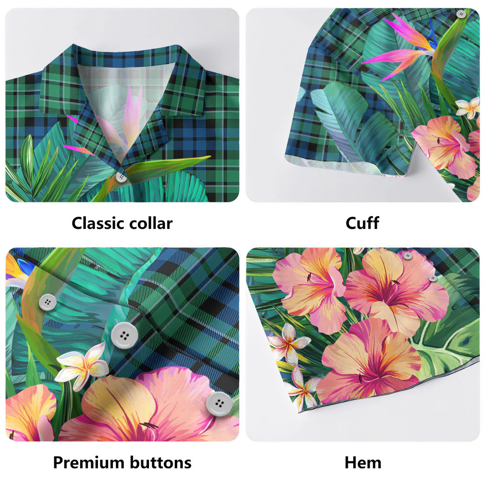 Scottish MacCallum Ancient Clan Badge Tartan Hawaiian Shirt Bouquet Tropical Style - Image 5