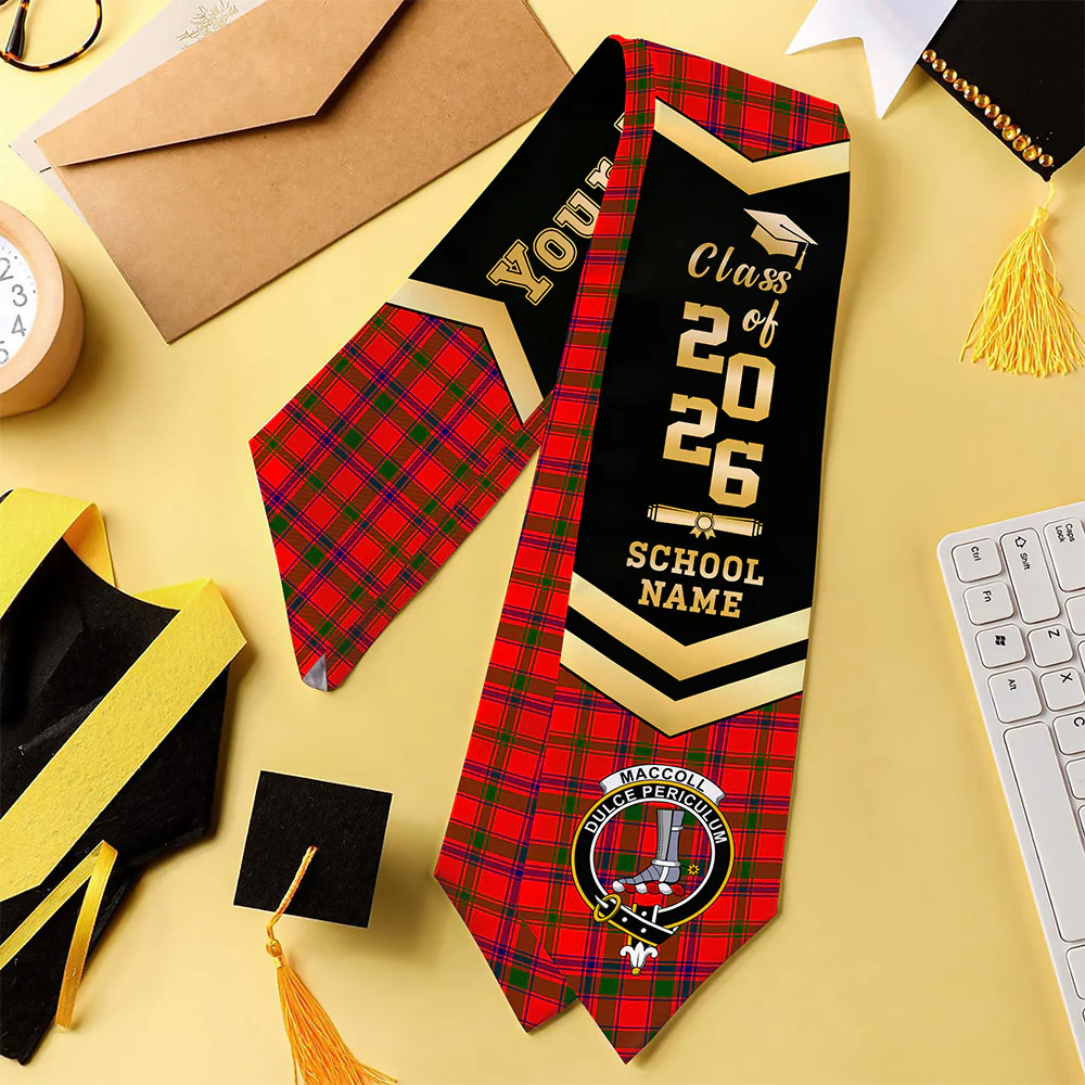 Scottish MacColl Modern Clan Badge Tartan Graduation Stole Black Gold Honor - Image 4