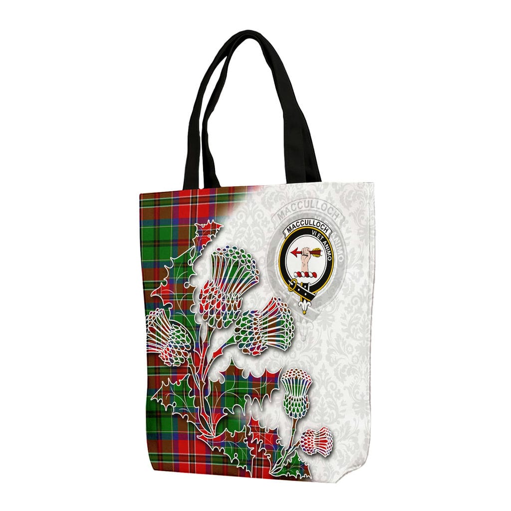 Scottish MacCulloch (McCulloch) Clan Badge Tartan Canvas Bag With Shoulder Straps - Thistle Flowers Style