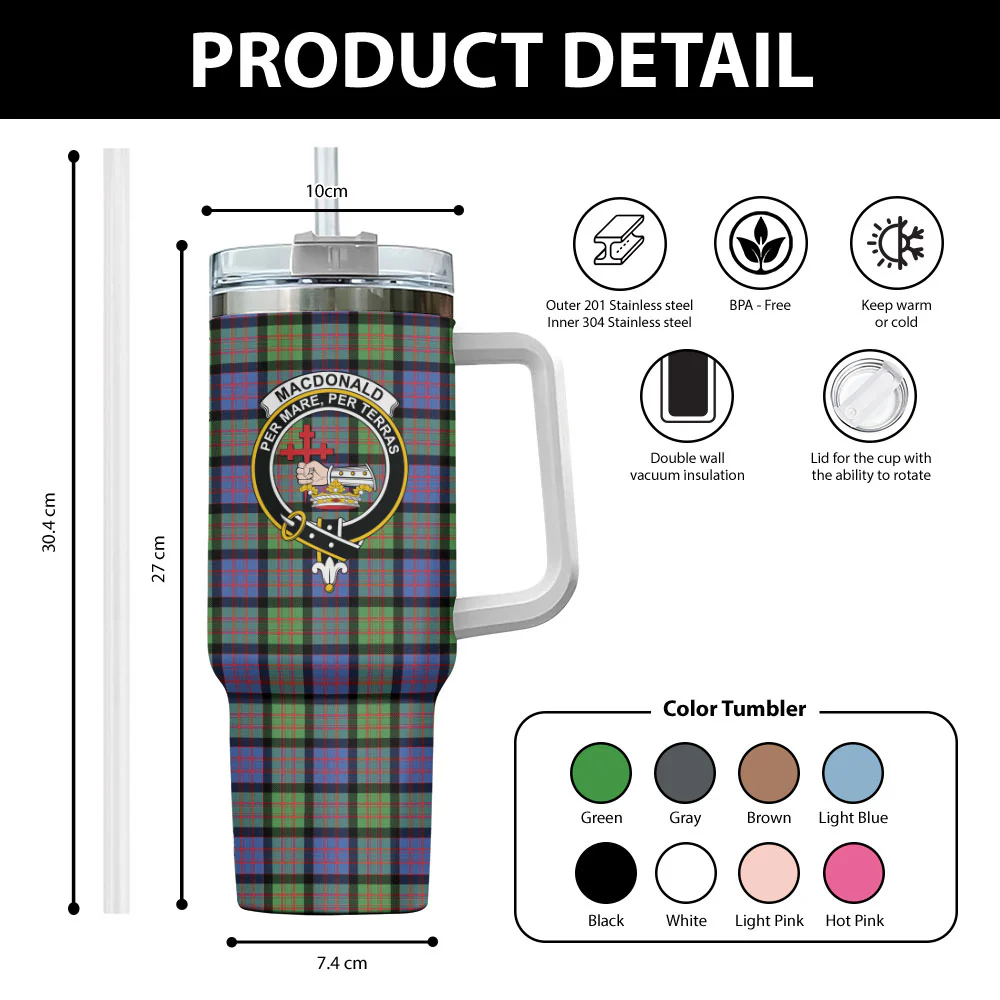 Scottish MacDonald Ancient Clan Badge Tartan 40oz Tumbler - Image 2