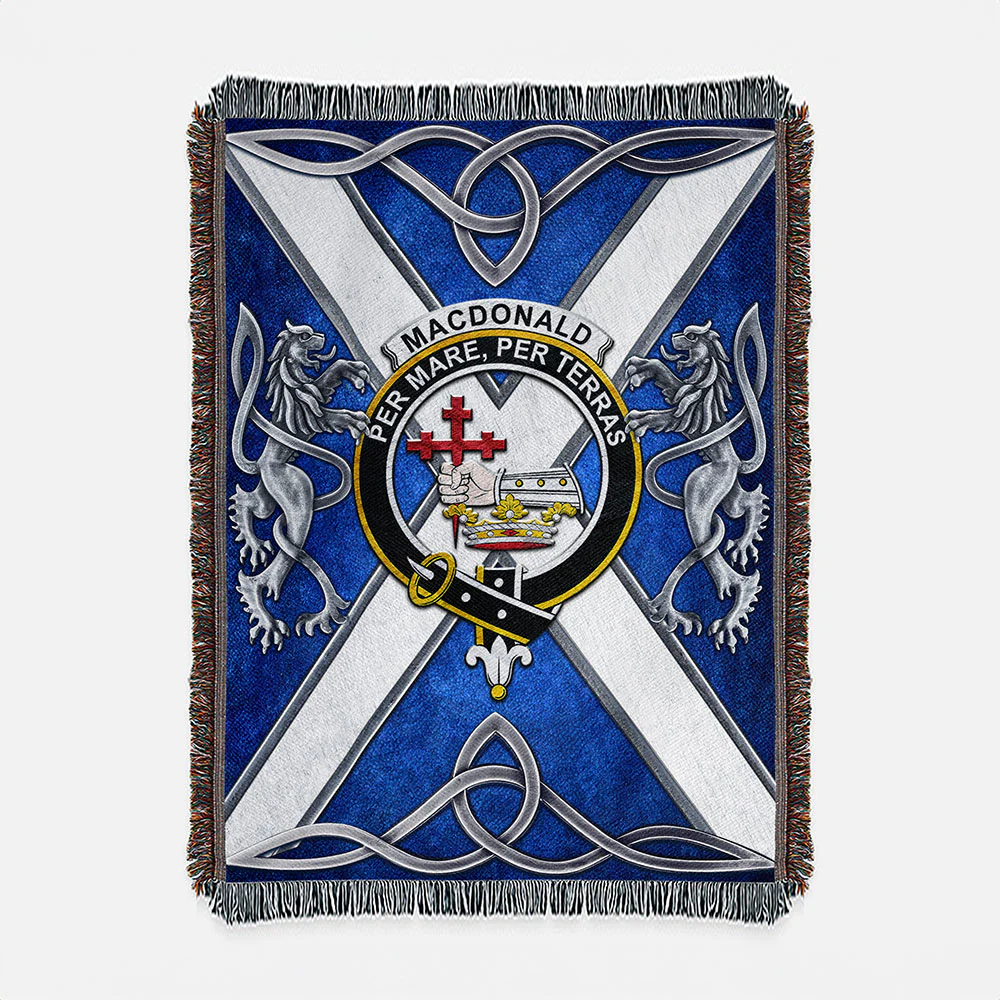 Scottish MacDonald Clan Badge Woven Blanket Silver Rampant Lion Emblem