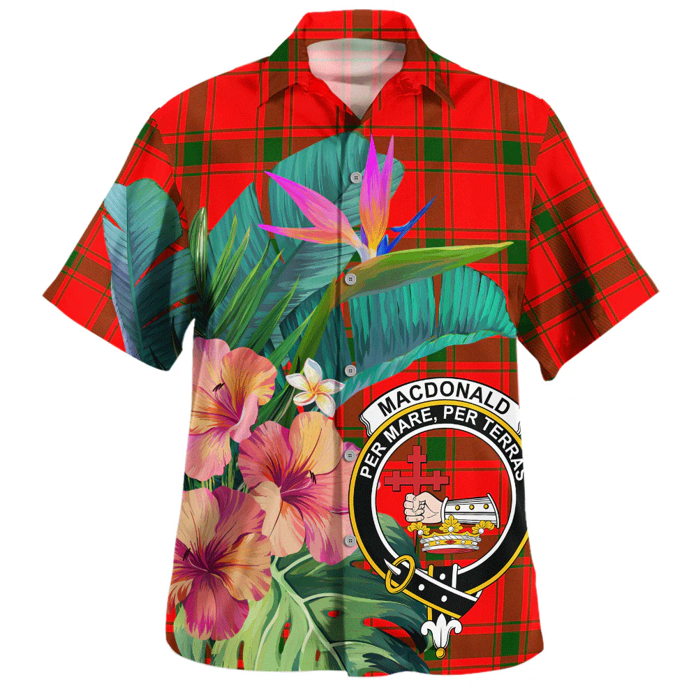 Scottish MacDonald of Sleat Clan Badge Tartan Hawaiian Shirt Bouquet Tropical Style